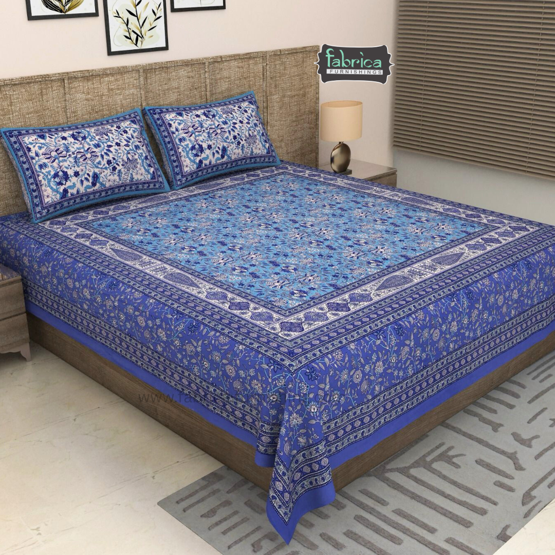 Sitara Handblock Designer Printed Premium Pure Cotton Kingsize Bed Sheets