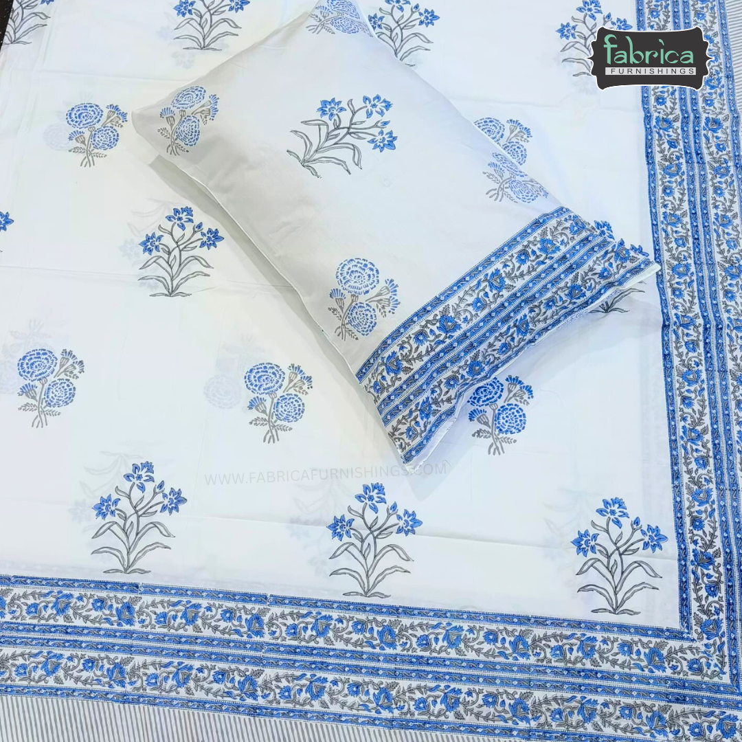 Percale Cotton Hand block Printed Super King-size Bedsheet