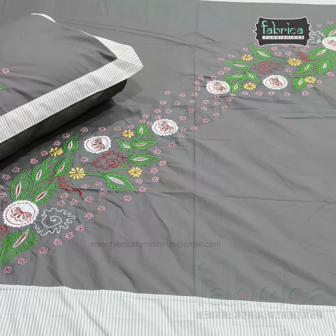 Emerald Designer Pure Cotton Embroidered King Size Bedsheet Set