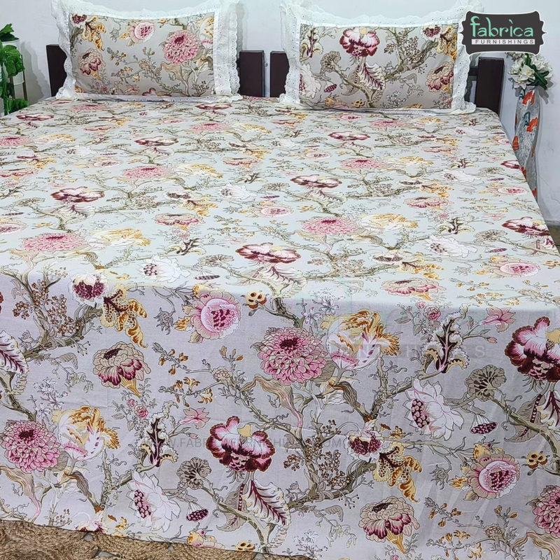 Traditional Anokhi Prints Pure Cotton King Size Lacework  Bedsheet