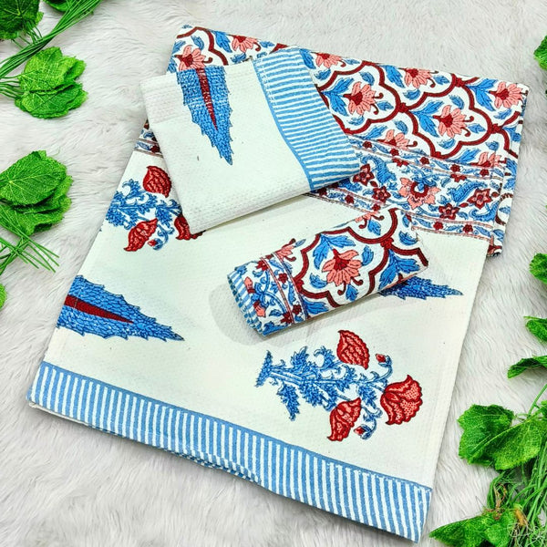 Waffle Handblock Printed Pure Cotton Bath & Hand Towels