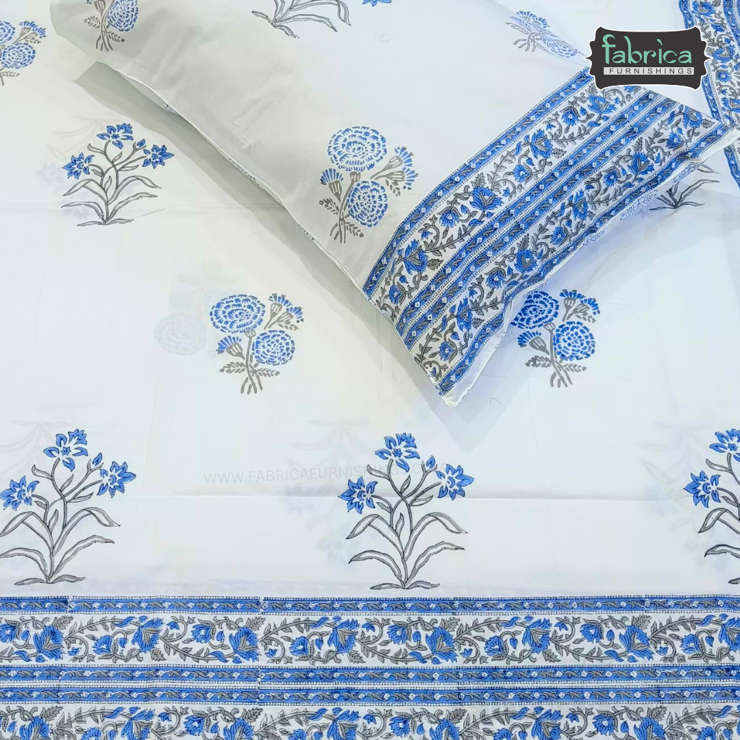 Percale Cotton Hand block Printed Super King-size Bedsheet