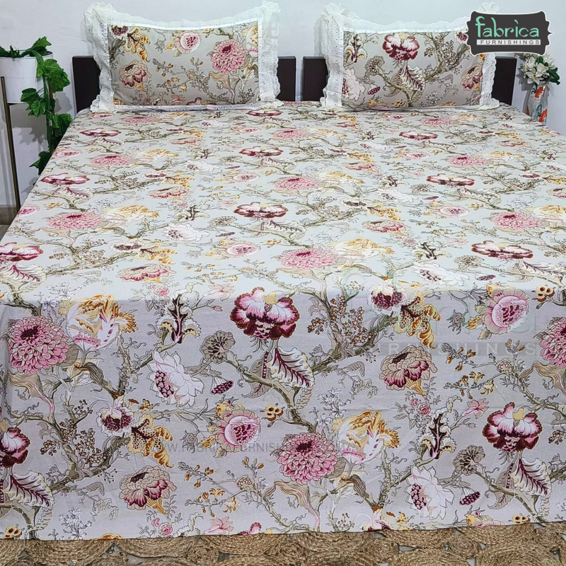 Traditional Anokhi Prints Pure Cotton King Size Lacework  Bedsheet