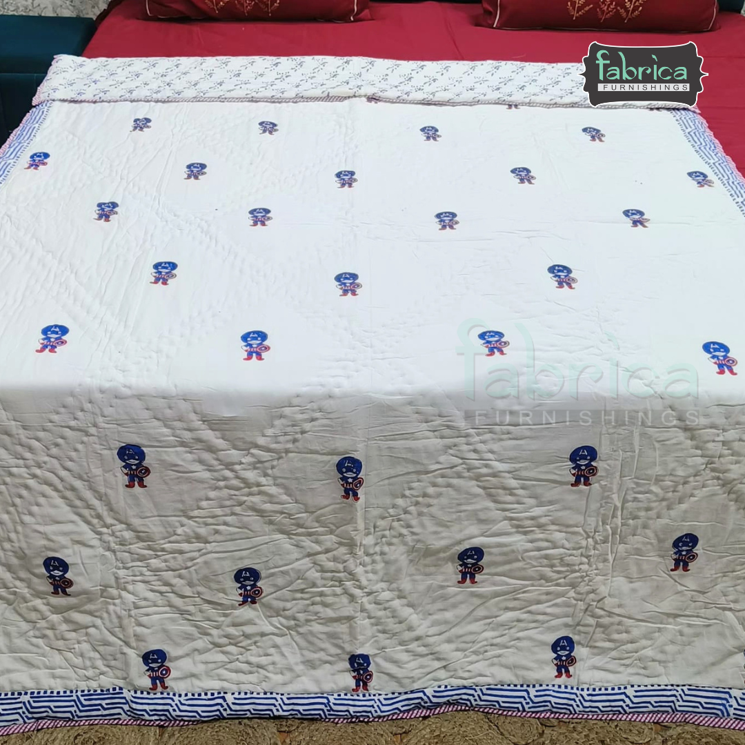 Cuddle Clouds Handblock Printed Single Bed Ac Mul-Mul Quilt