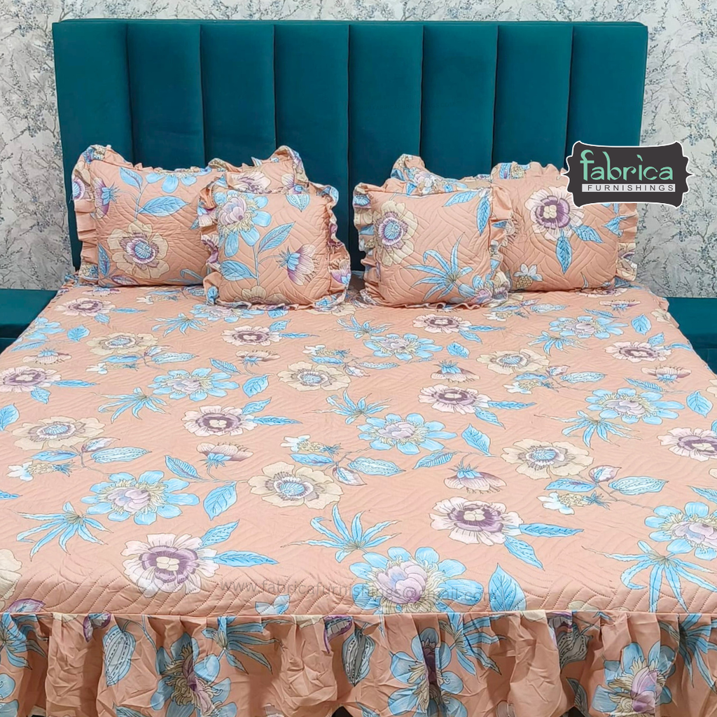 Divine Printed Double Bed Pure Cotton Quilted Frill Work Bedcover