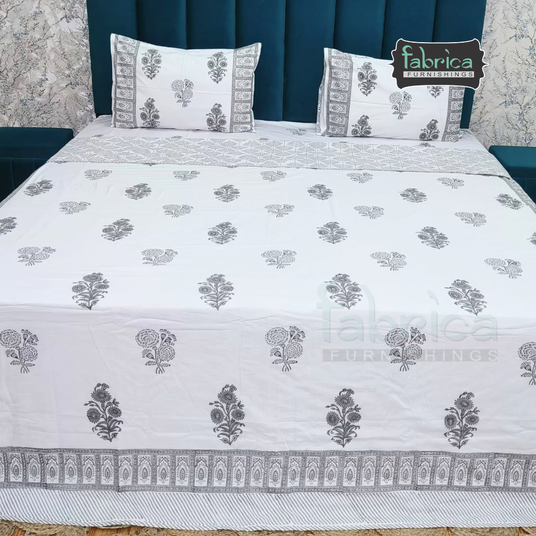Saanjh HandBlock Printed Mul Mul cotton 4 pcs Bedding Set