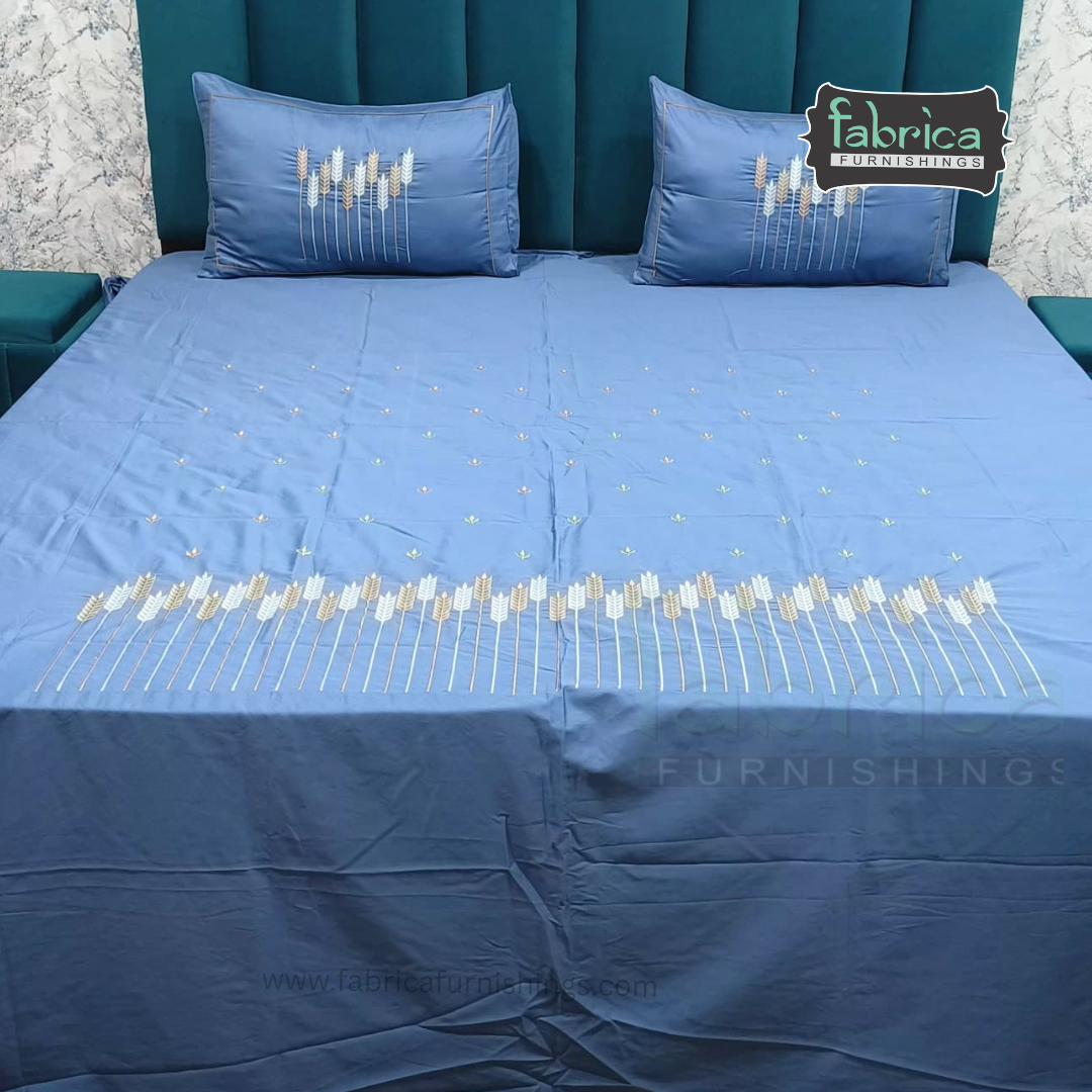 Artistic Thread Work Pure Cotton King Size Embroidered Bedsheet