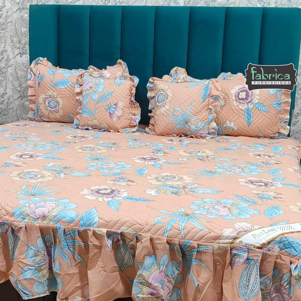 Divine Printed Double Bed Pure Cotton Quilted Frill Work Bedcover