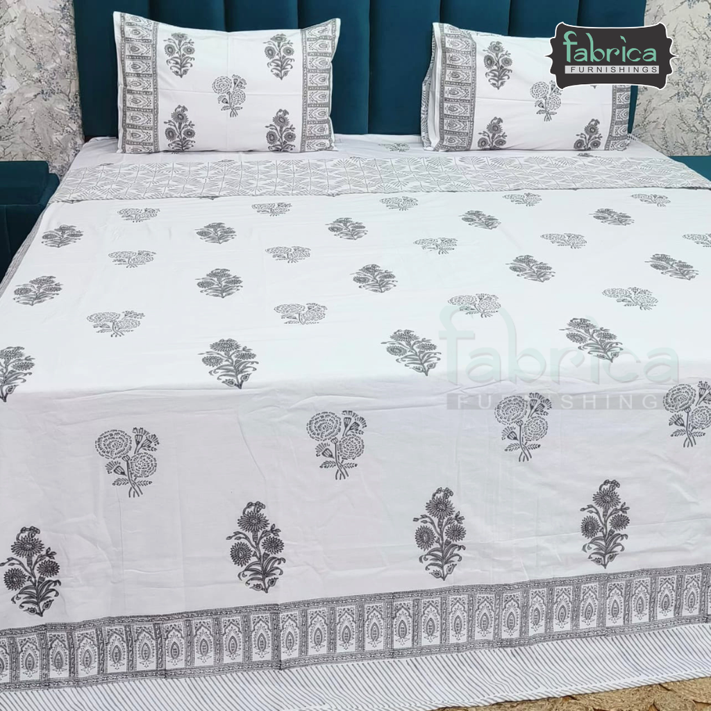 Saanjh HandBlock Printed Mul Mul cotton 4 pcs Bedding Set