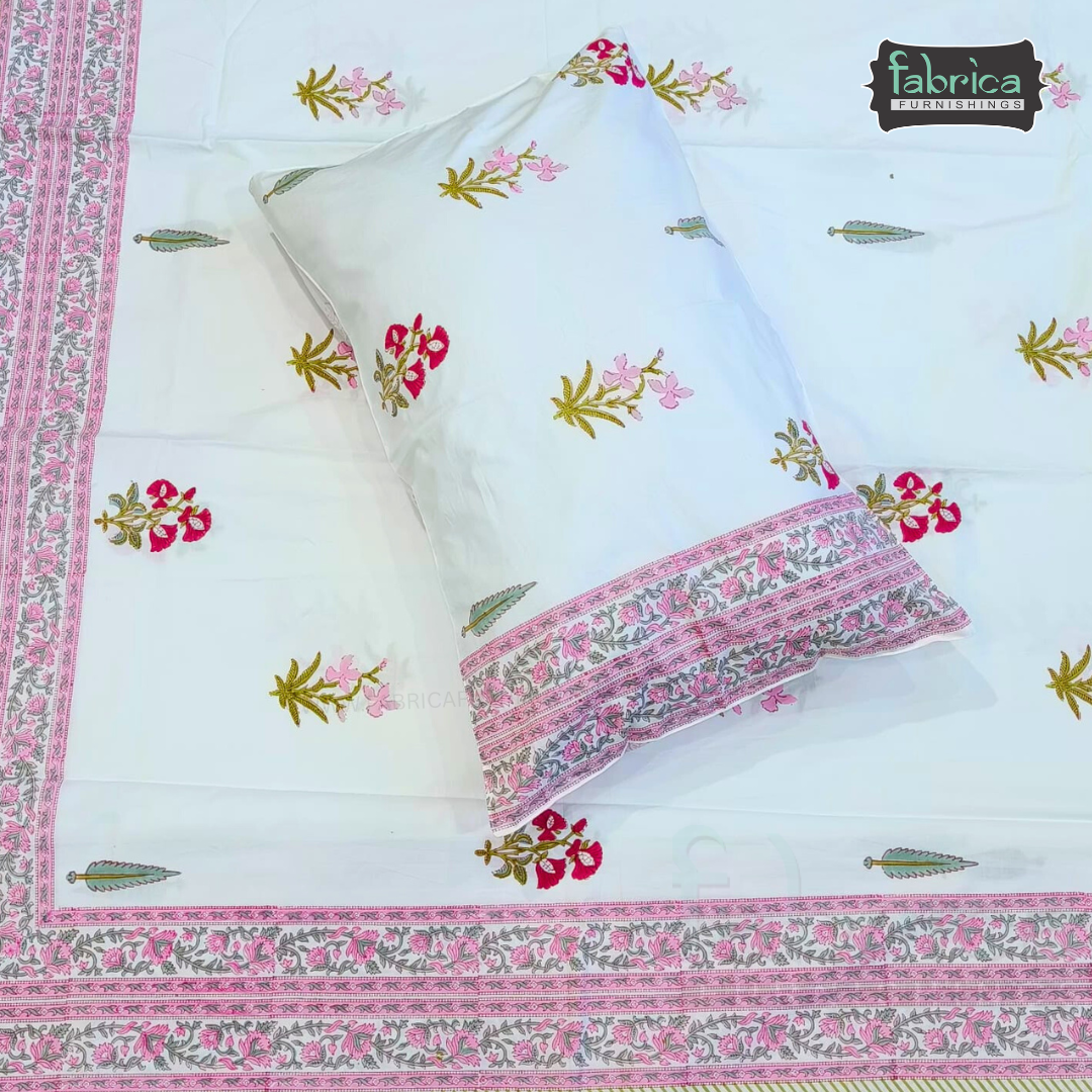 Percale Cotton Hand block Printed Super King-size Bedsheet