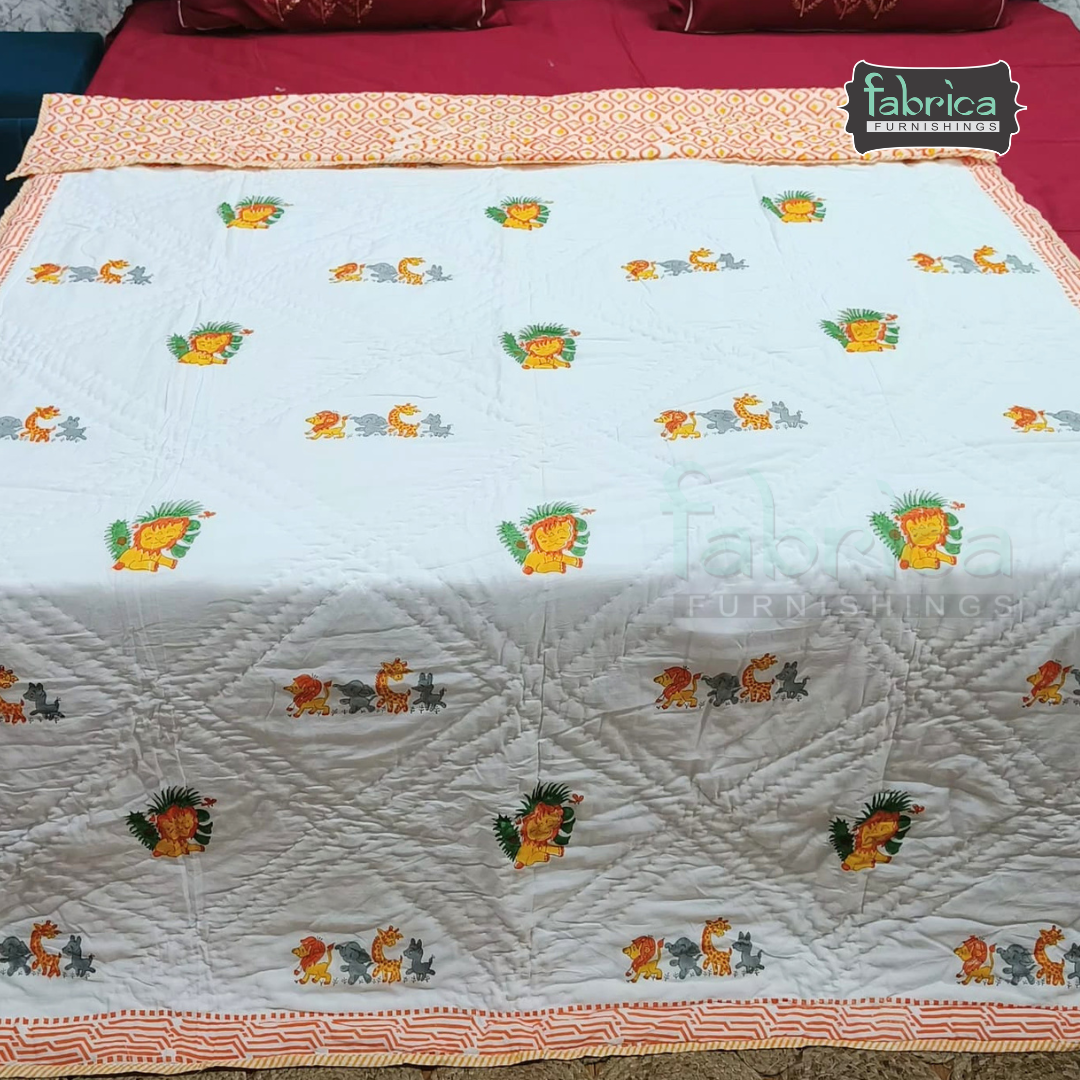 Cuddle Clouds Handblock Printed Single Bed Ac Mul-Mul Quilt