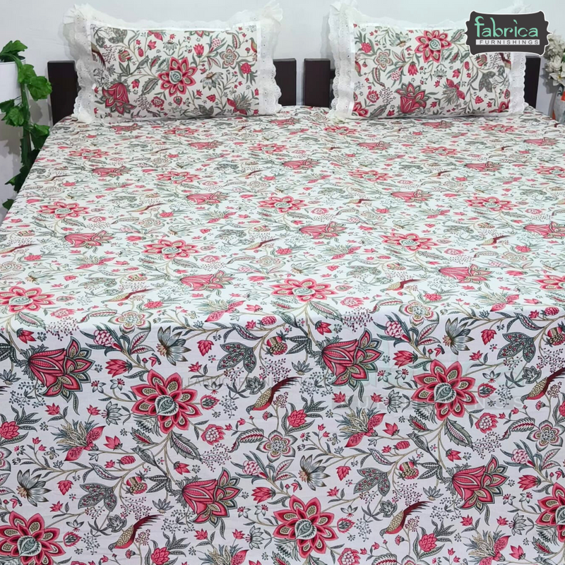 Traditional Anokhi Prints Pure Cotton King Size Lacework  Bedsheet