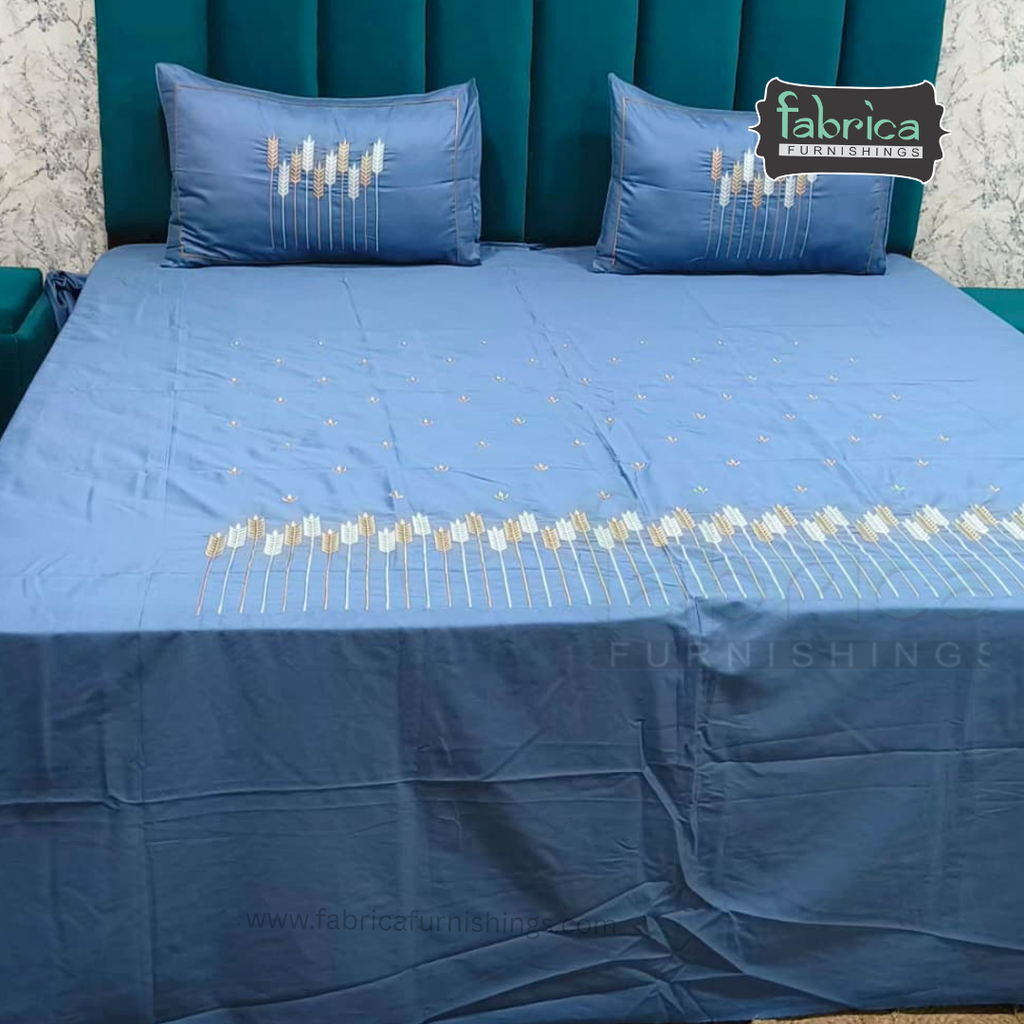 Artistic Thread Work Pure Cotton King Size Embroidered Bedsheet