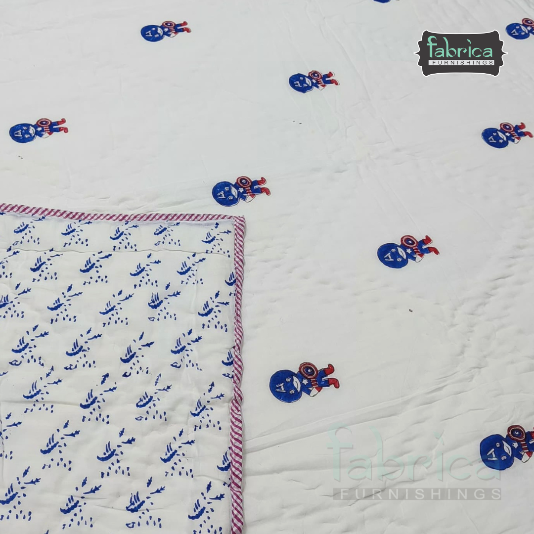 Cuddle Clouds Handblock Printed Single Bed Ac Mul-Mul Quilt