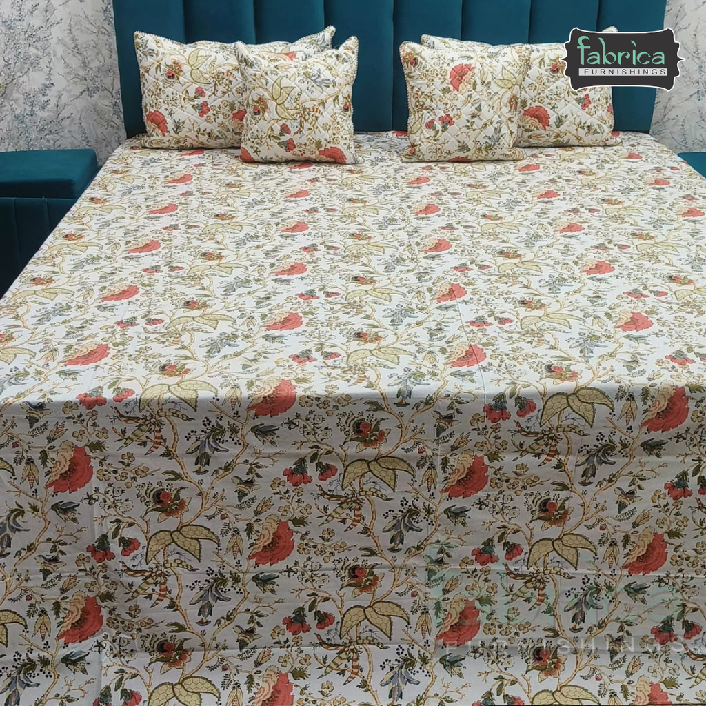 Anokhi Printed Quilted 5 pcs King Size Bedsheet Set