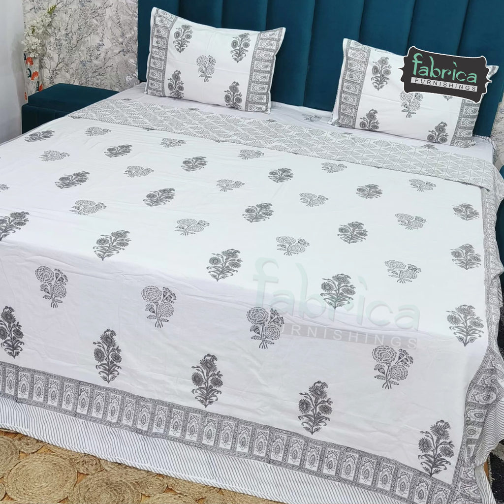 Saanjh HandBlock Printed Mul Mul cotton 4 pcs Bedding Set