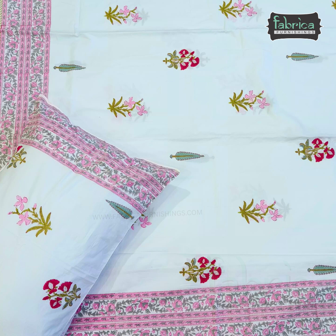 Percale Cotton Hand block Printed Super King-size Bedsheet