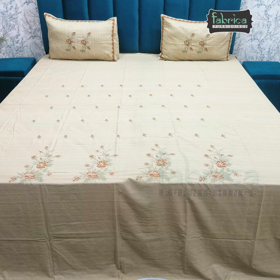 Artistic Thread Work Pure Cotton King Size Embroidered Bedsheet