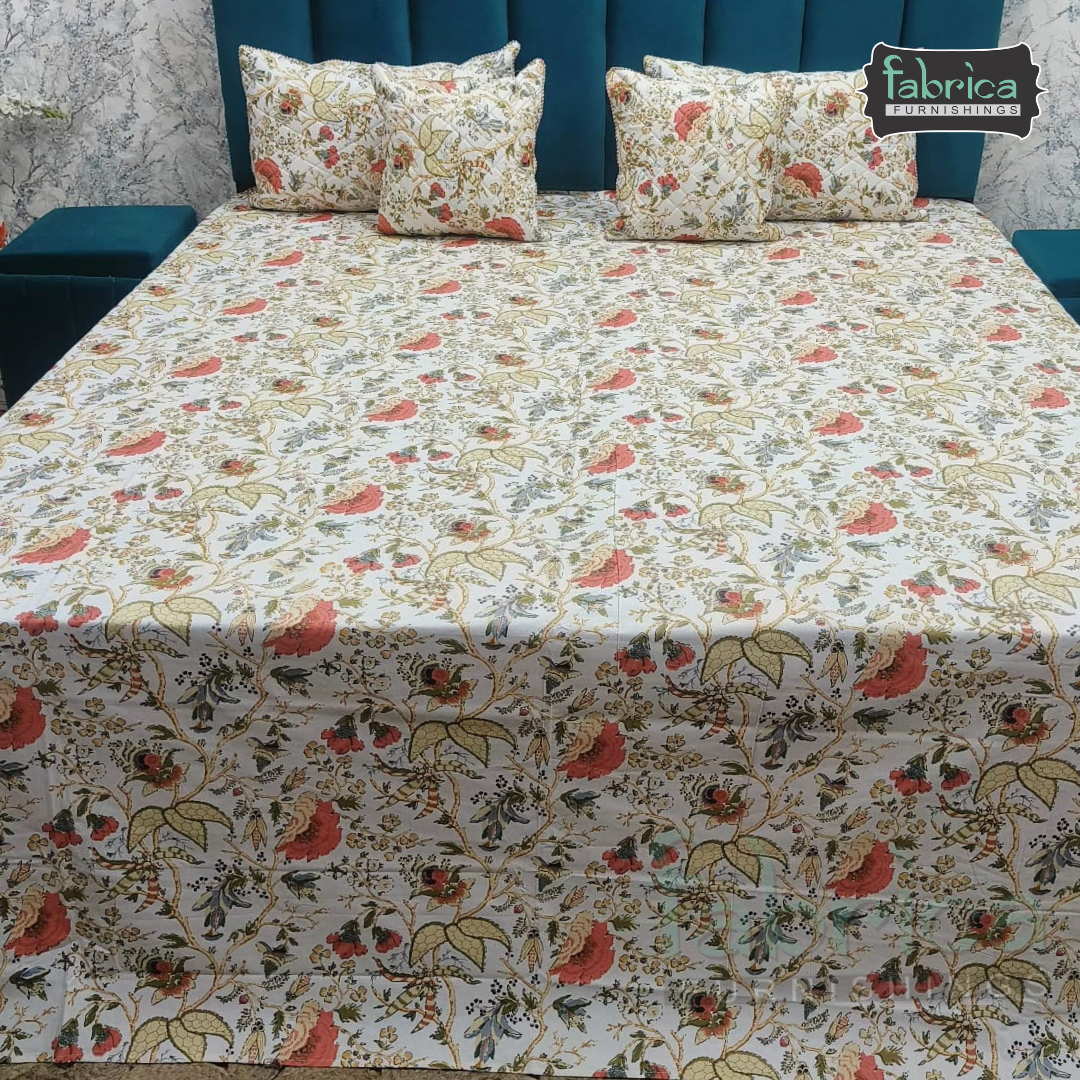 Anokhi Printed Quilted 5 pcs King Size Bedsheet Set