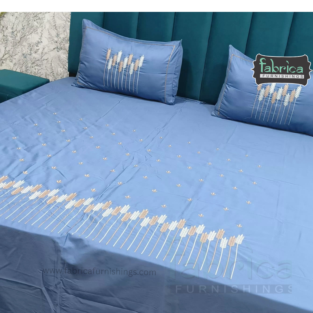 Artistic Thread Work Pure Cotton King Size Embroidered Bedsheet