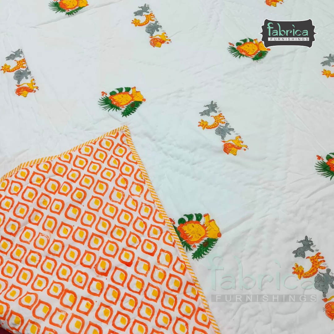 Cuddle Clouds Handblock Printed Single Bed Ac Mul-Mul Quilt