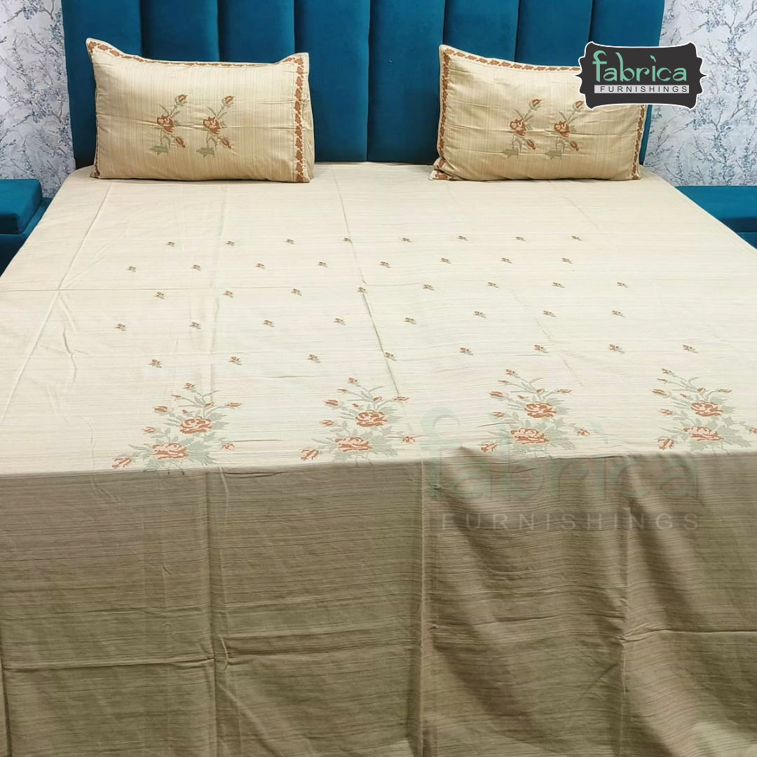 Artistic Thread Work Pure Cotton King Size Embroidered Bedsheet