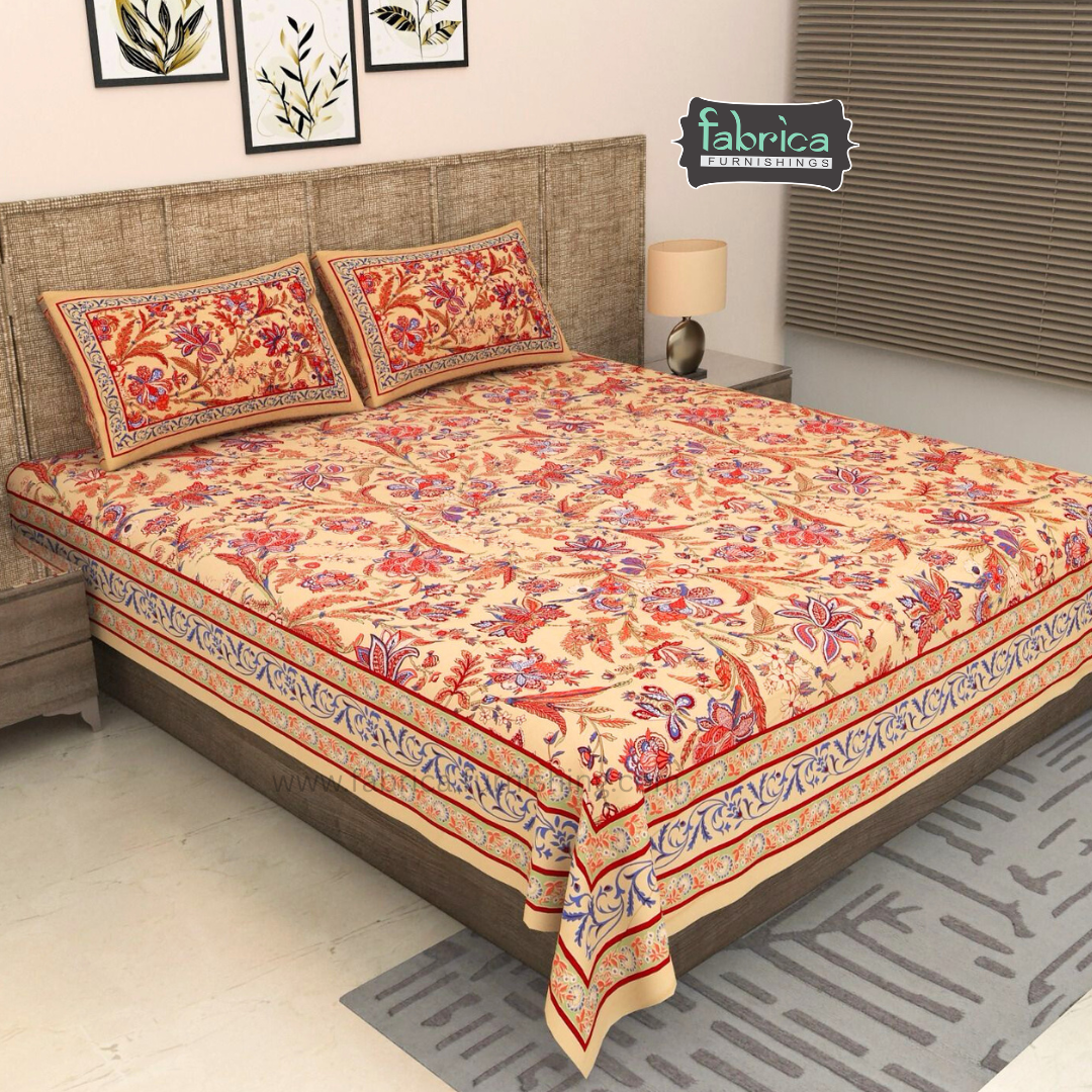 Sitara Handblock Designer Printed Premium Pure Cotton Kingsize Bed Sheets