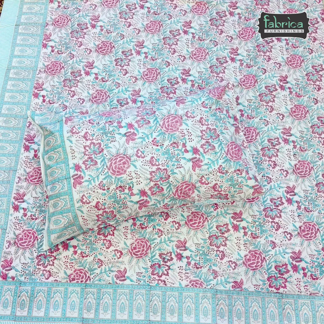 Percale Cotton Hand block Printed Super King-size Bedsheet