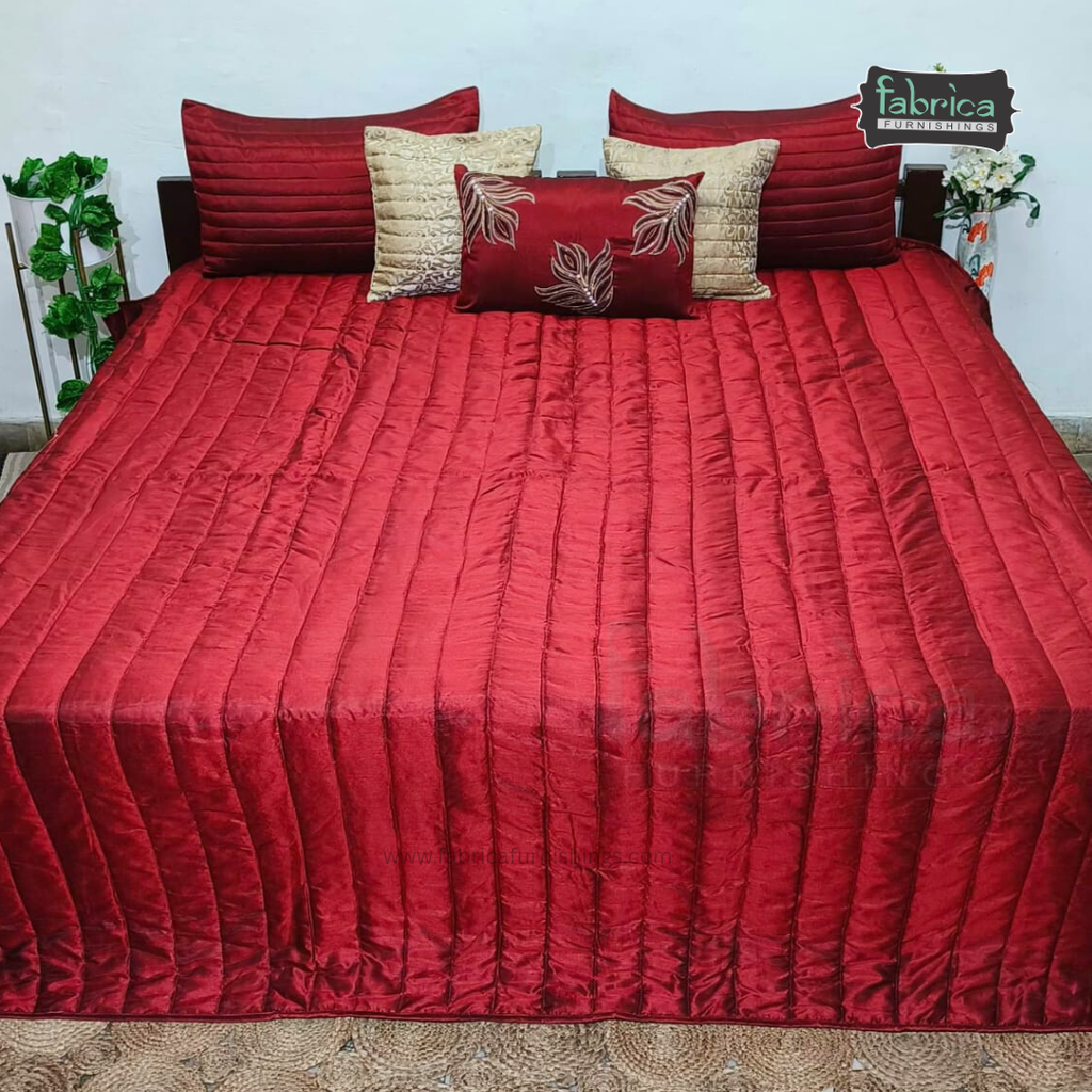 Maroon Majesty Designer Quilted King Size 6 Pcs Bedspread