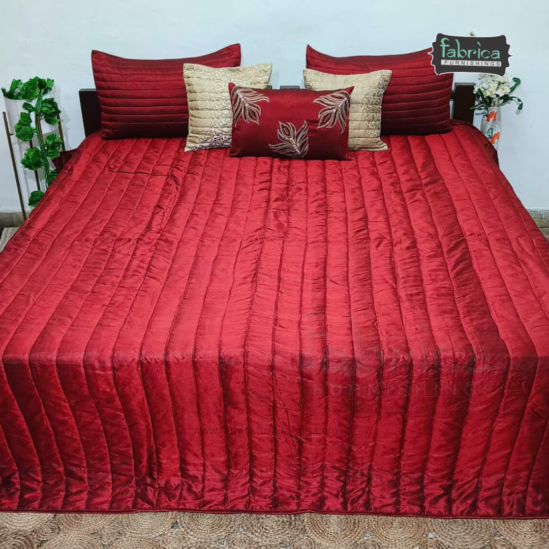 Maroon Majesty Designer Quilted King Size 6 Pcs Bedspread