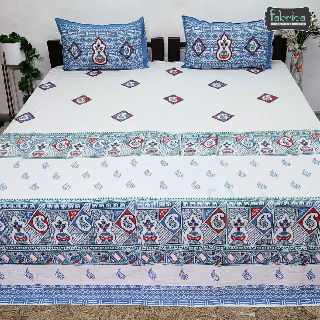 Gulmohar Printed Premium Pure Cotton King size Bed Sheets