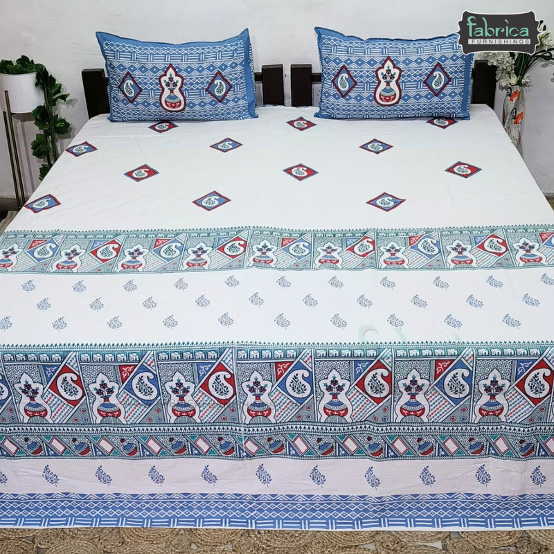 Gulmohar Printed Premium Pure Cotton King size Bed Sheets