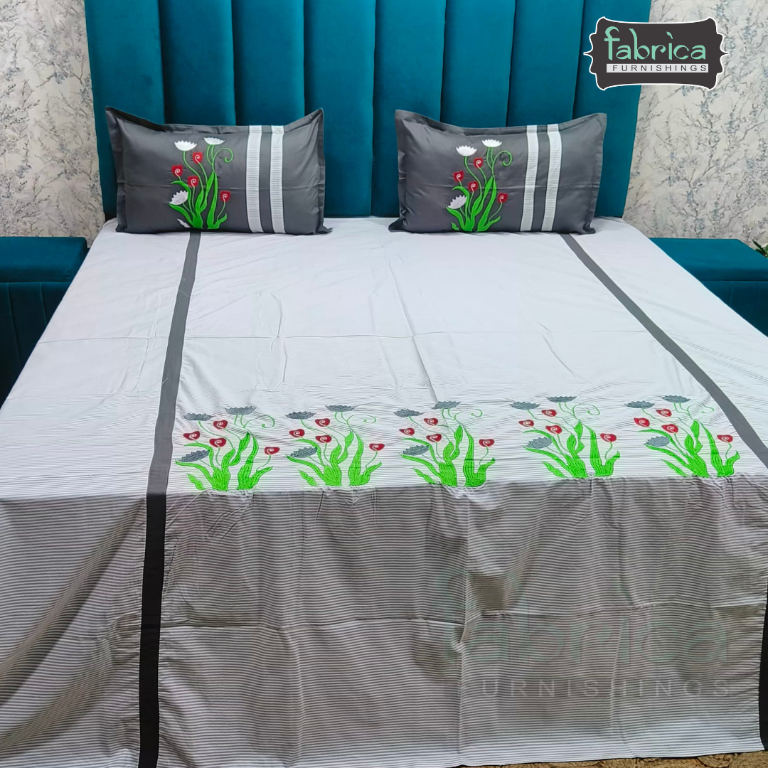 Premium Pure Cotton Embroidered Bedsheet With Pillow Covers