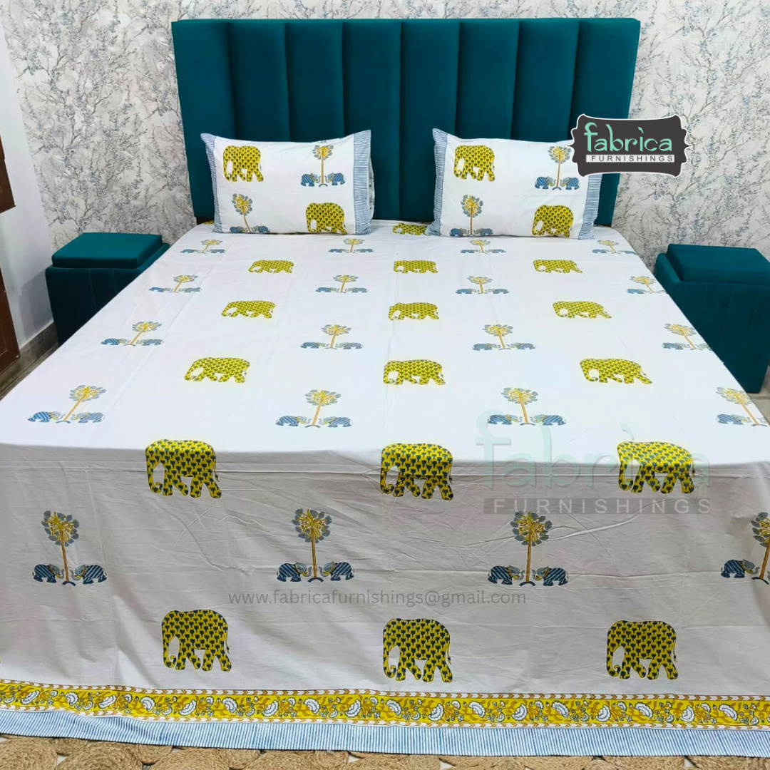 Percale Cotton Hand block Printed Super King-size Bedsheet