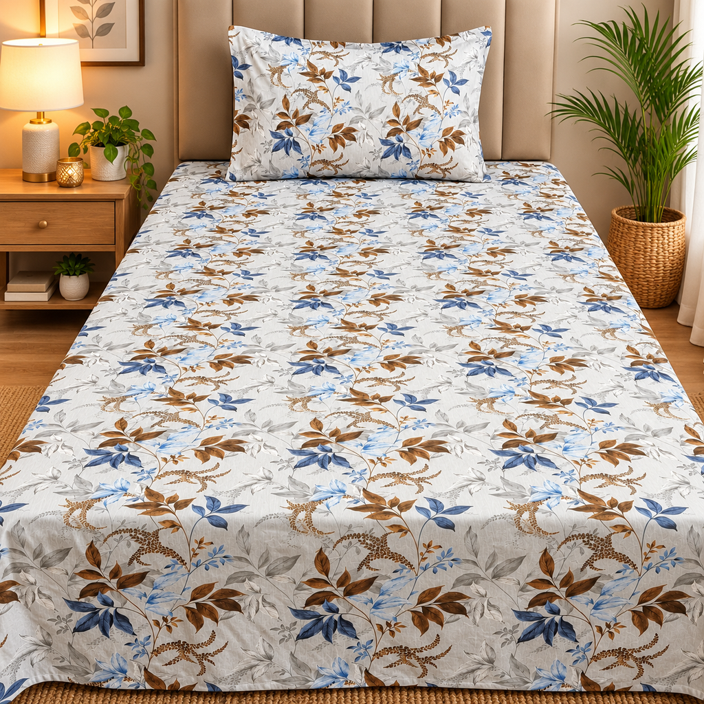 Calm Petals  Printed Pure Cotton Single Bed Sheet