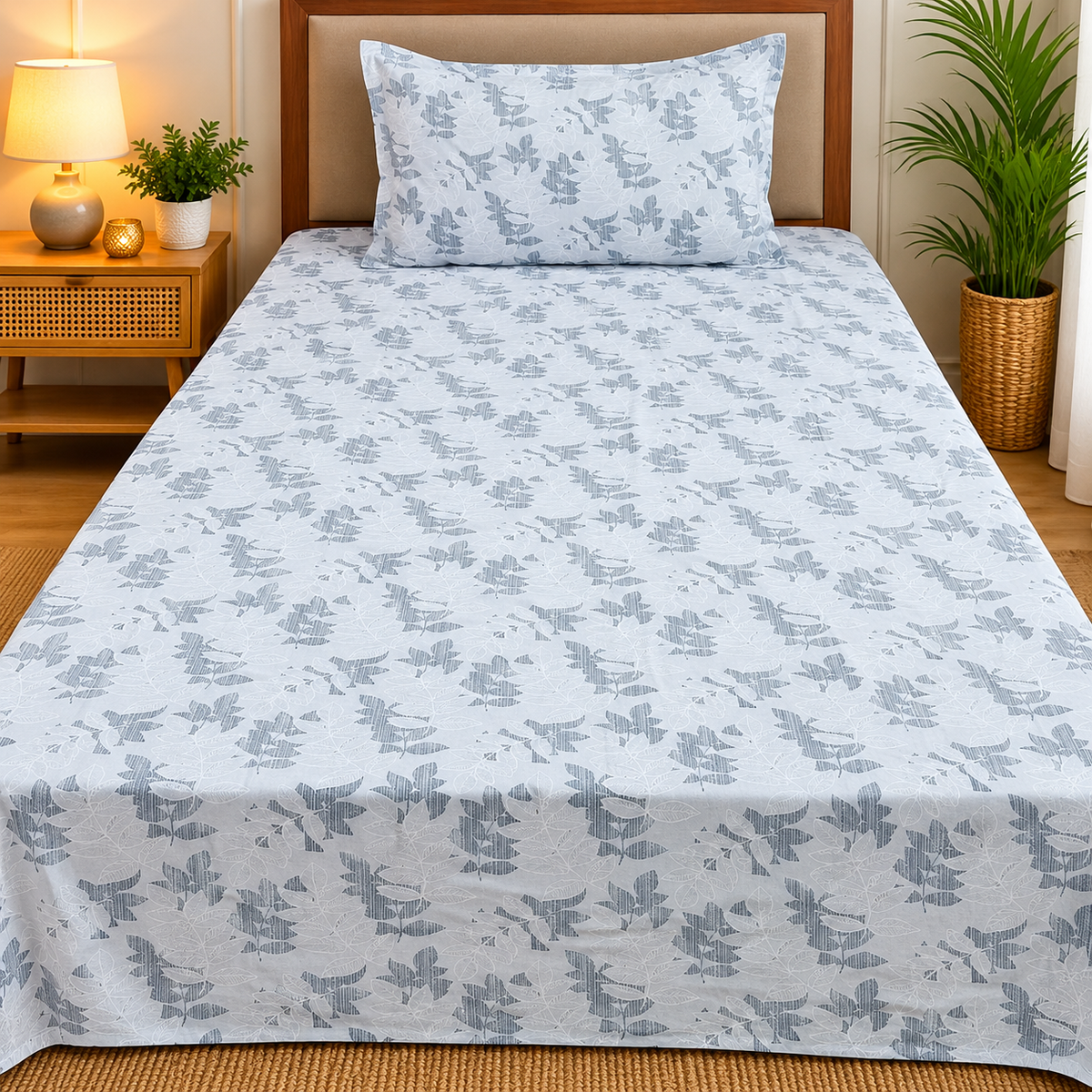 Calm Petals  Printed Pure Cotton Single Bed Sheet