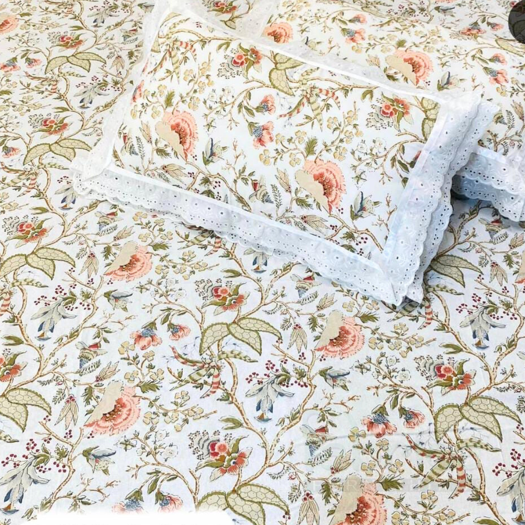 Traditional Anokhi Prints Pure Cotton King Size Lacework  Bedsheet