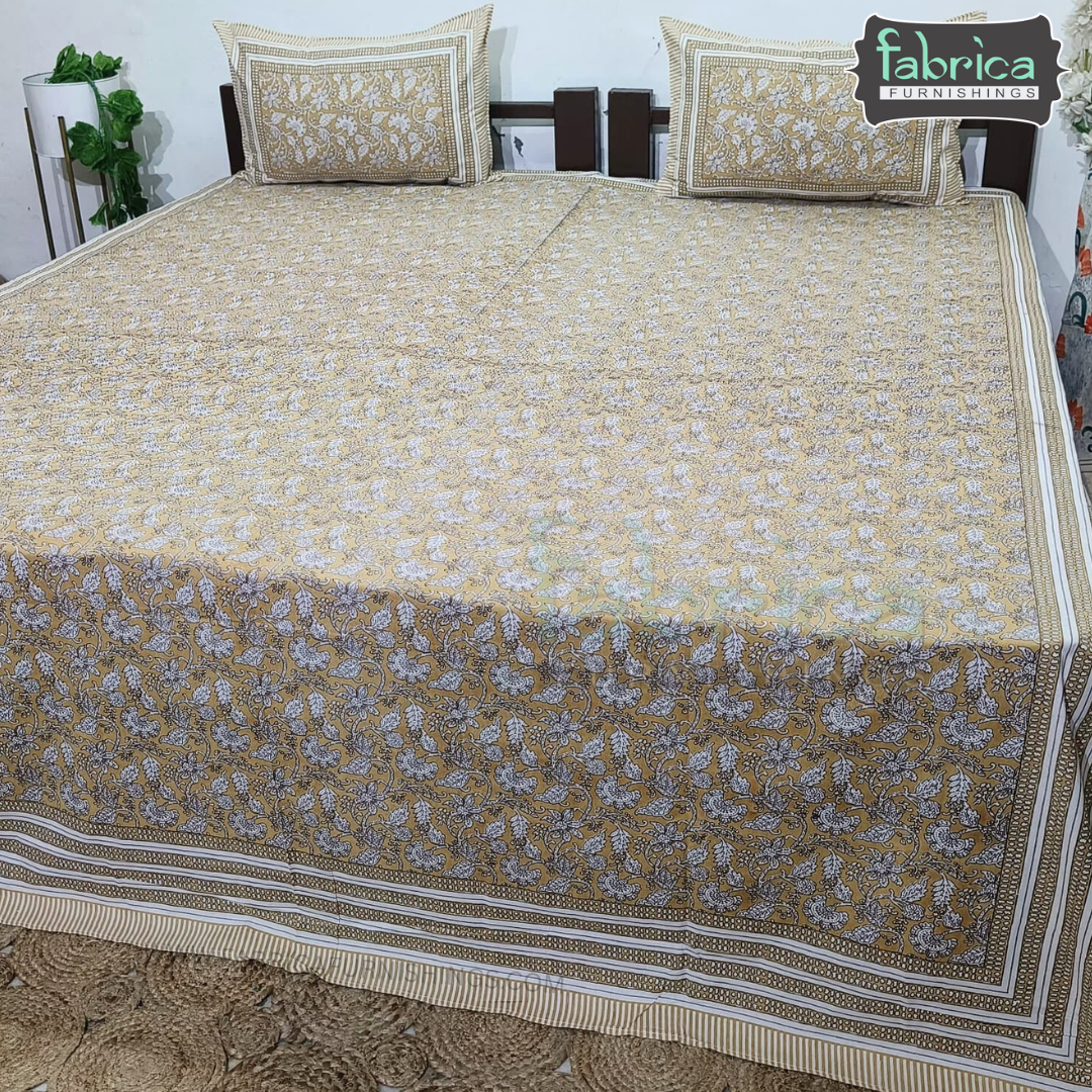 Royal Rajasthani Handblock Print Pure Cotton Double Bed Bed Sheets (90*108 Inch)