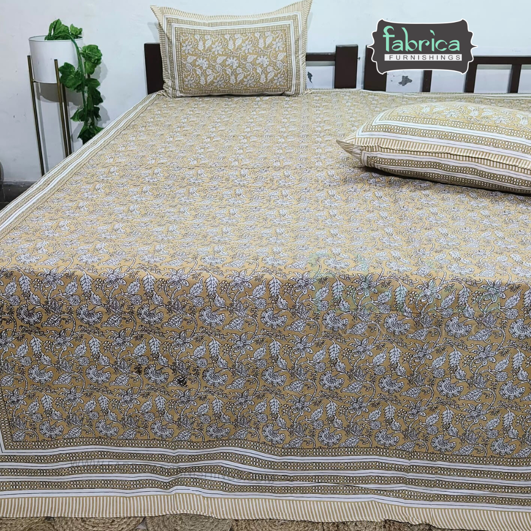 Royal Rajasthani Handblock Print Pure Cotton Double Bed Bed Sheets (90*108 Inch)