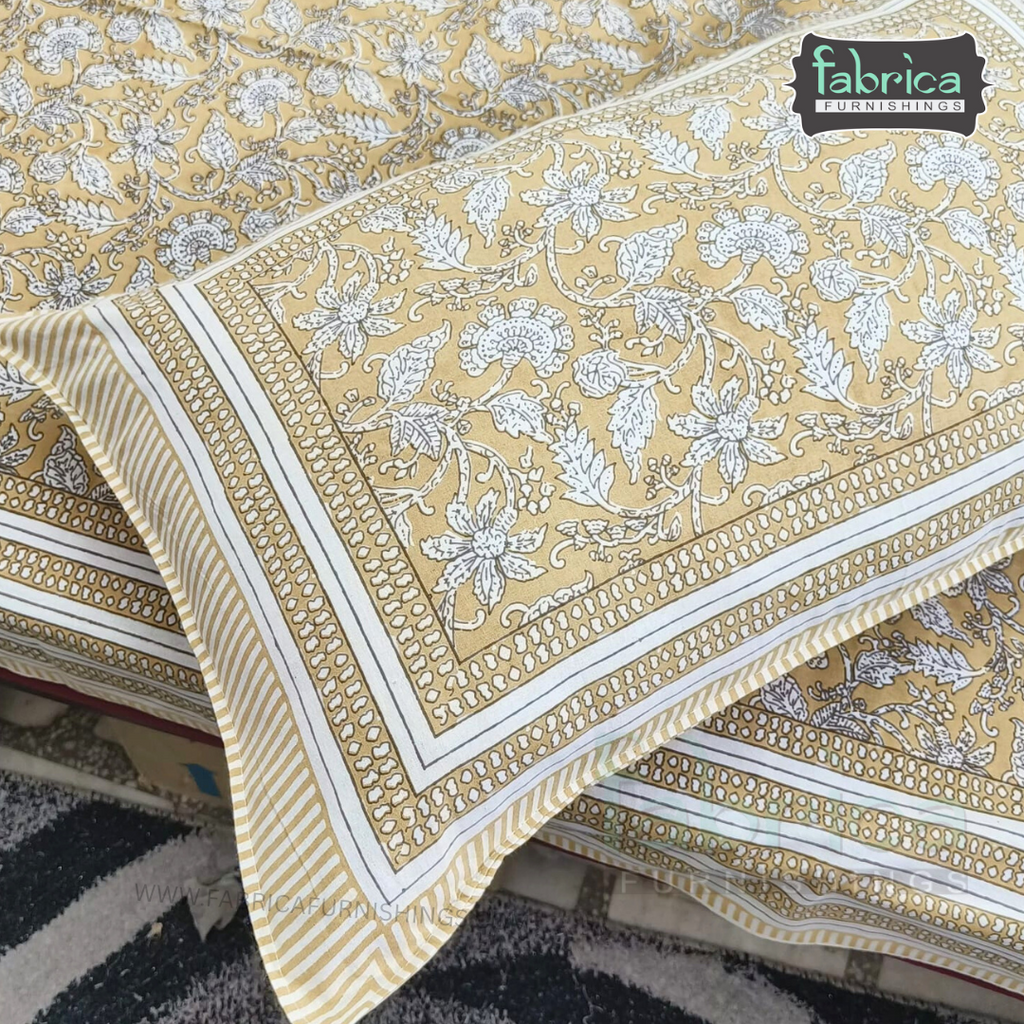 Royal Rajasthani Handblock Print Pure Cotton Double Bed Bed Sheets (90*108 Inch)