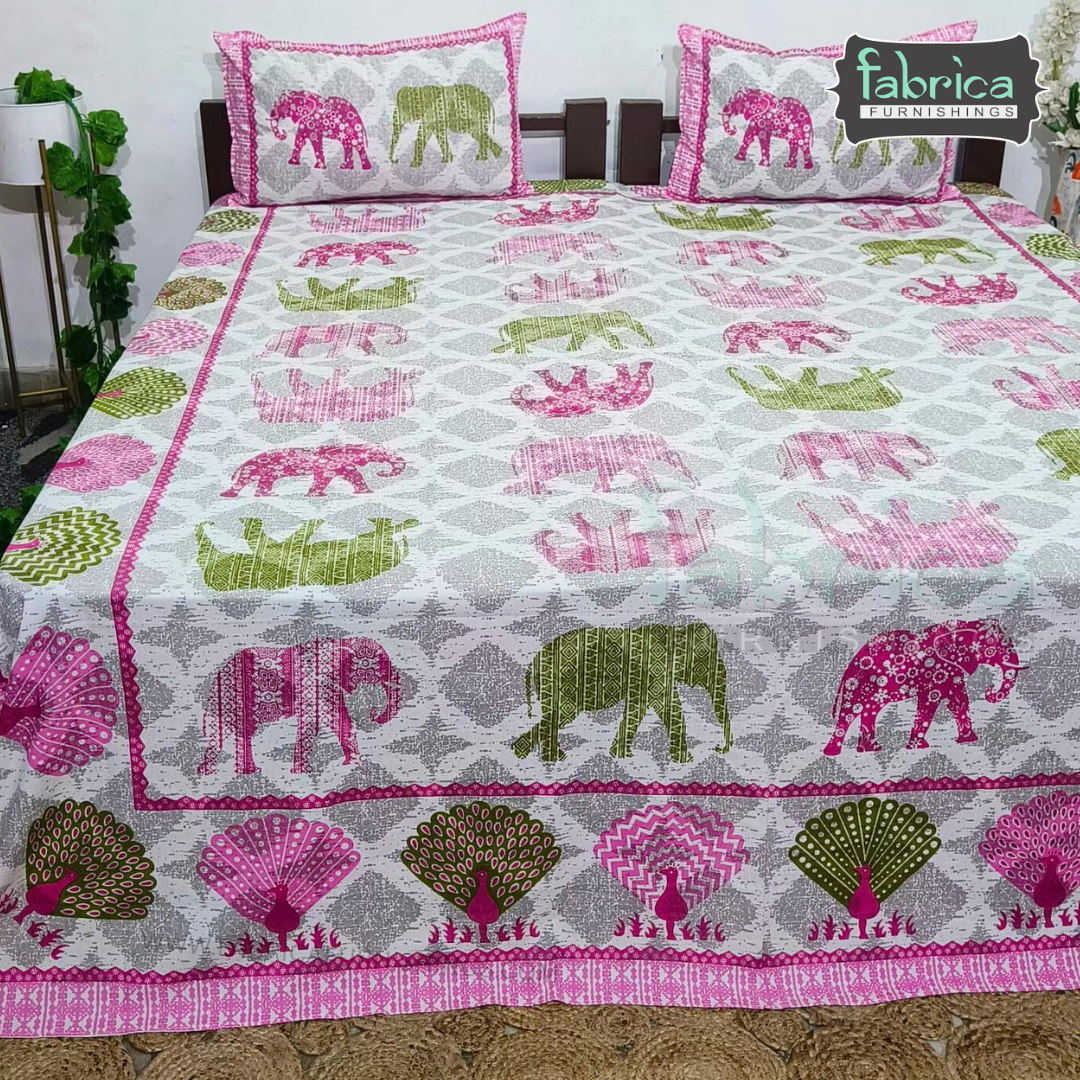 Royal Rajasthani Handblock Print Pure Cotton Double Bed Bed Sheets (90*108 Inch)