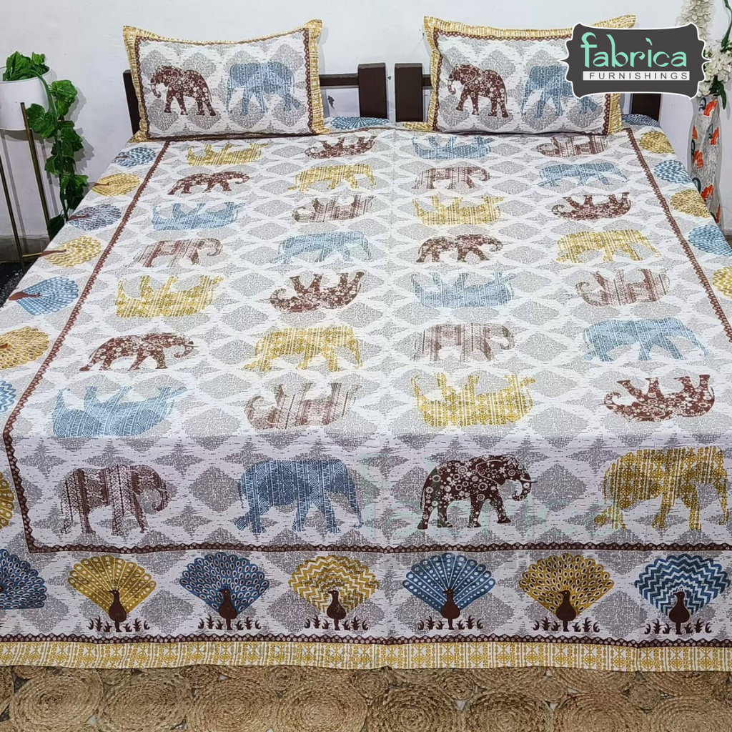 Royal Rajasthani Handblock Print Pure Cotton Double Bed Bed Sheets (90*108 Inch)