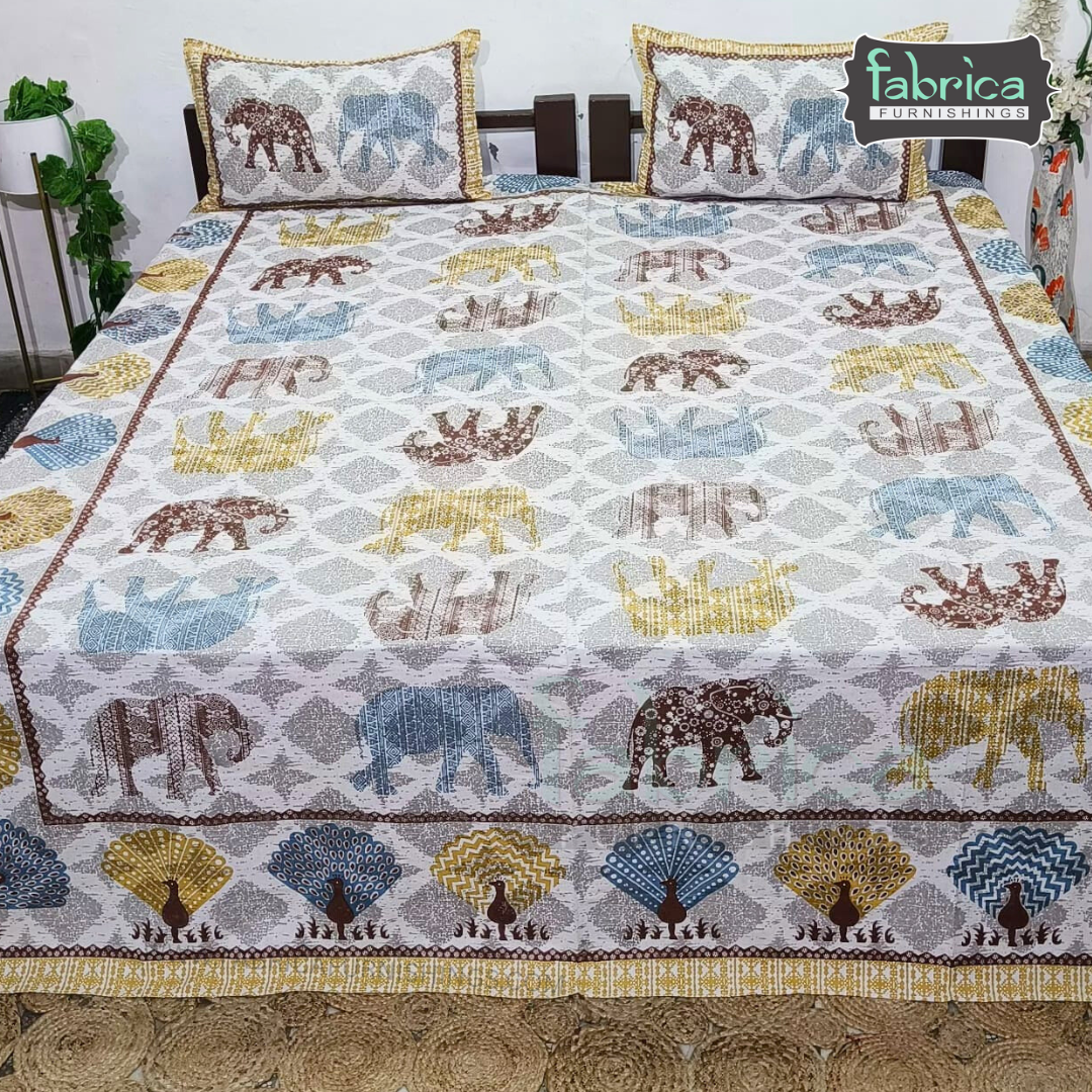 Royal Rajasthani Handblock Print Pure Cotton Double Bed Bed Sheets (90*108 Inch)