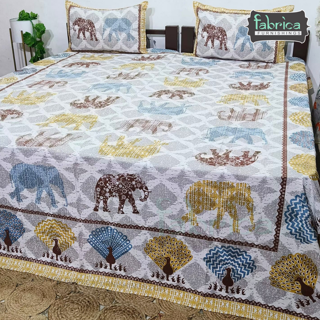 Royal Rajasthani Handblock Print Pure Cotton Double Bed Bed Sheets (90*108 Inch)
