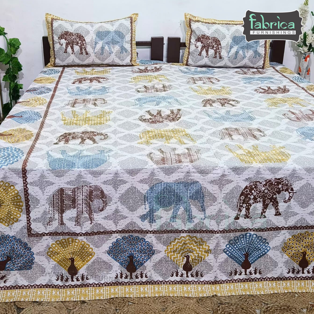 Royal Rajasthani Handblock Print Pure Cotton Double Bed Bed Sheets (90*108 Inch)