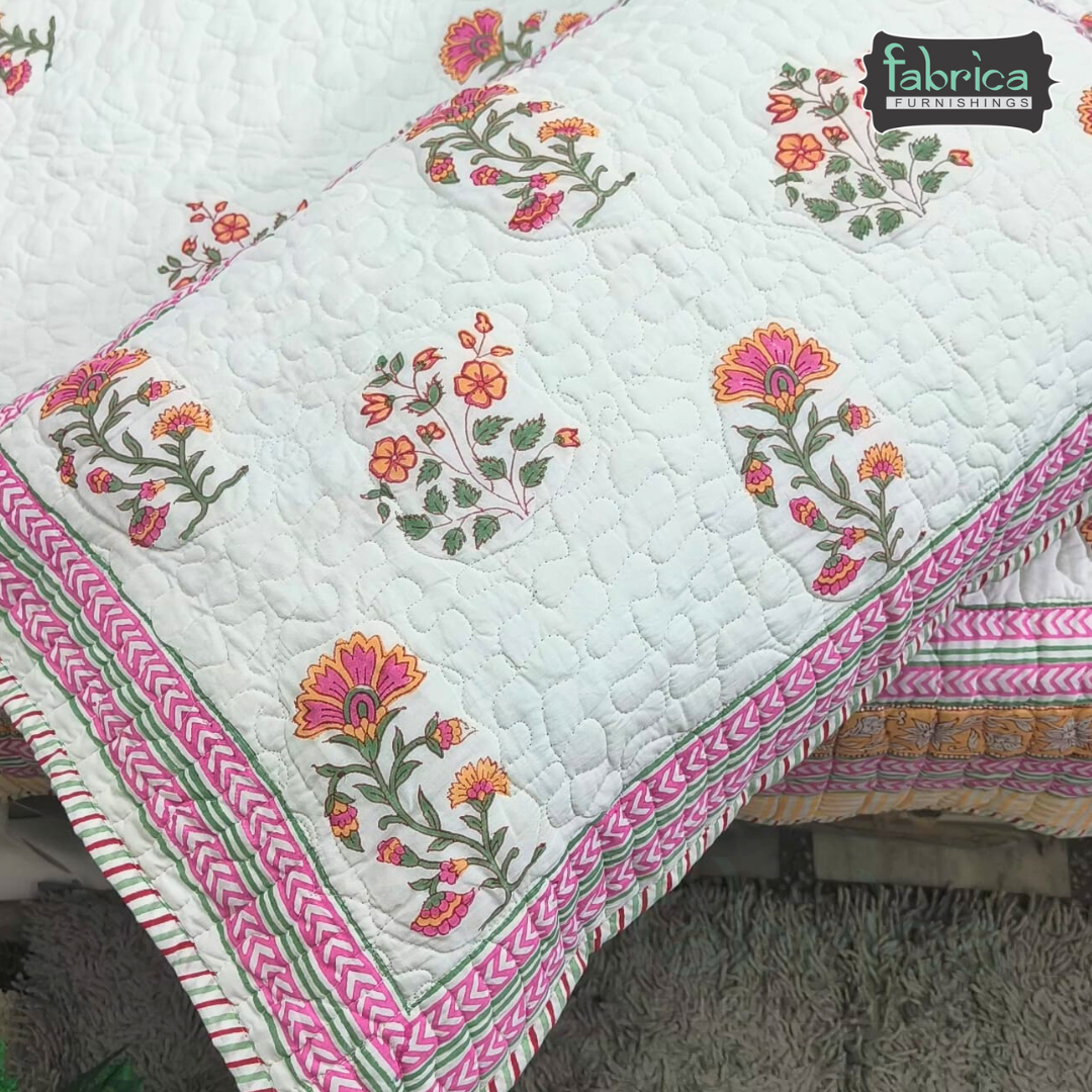 Sanganeri dreams Mul Cotton Handblock Printed king Size Quilted Bedcovers