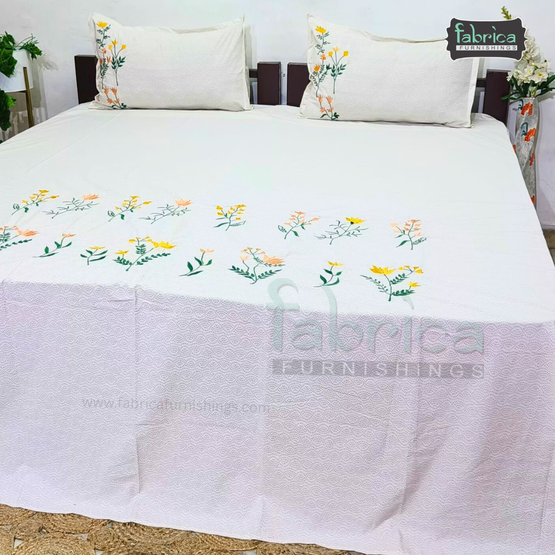 Kasturi Designer Pure Cotton Embroidered king Size Bedsheet