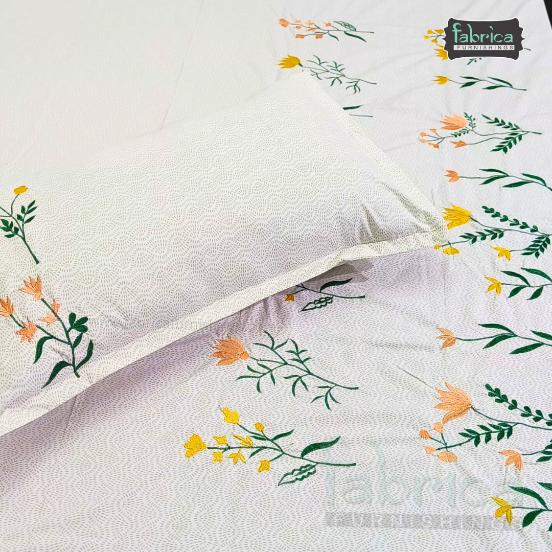 Kasturi Designer Pure Cotton Embroidered king Size Bedsheet