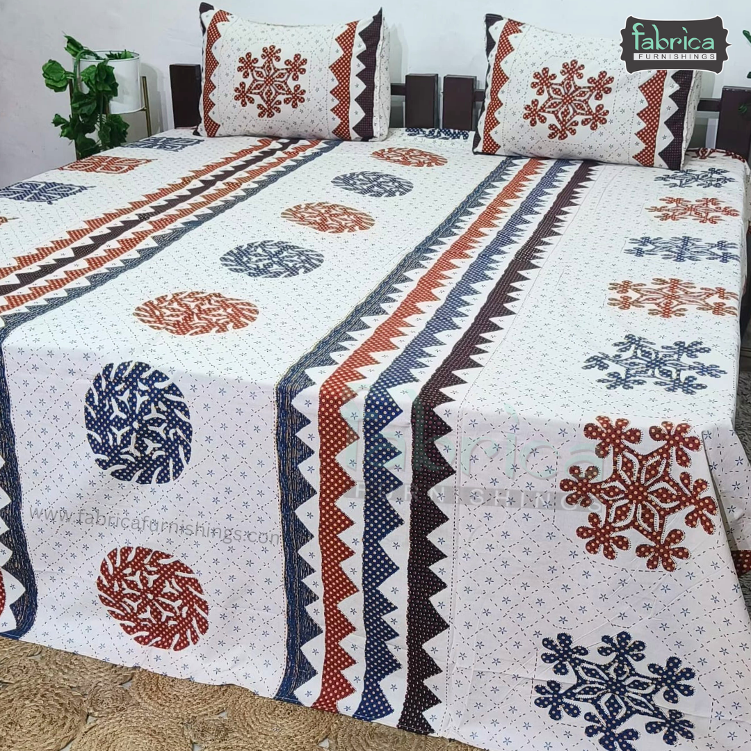 Gujri Traditional  print pure cotton King Size Bedsheet