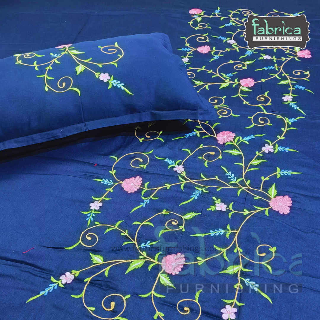 Dreamy Decor Pure Cotton King Size Embroidered Bedsheet
